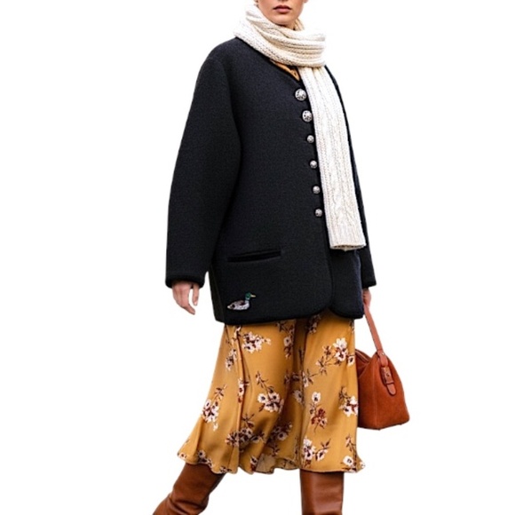 Vtg 80s 90s Canadian made trachten style black boiled wool duck cardigan jacket - Picture 3 of 14